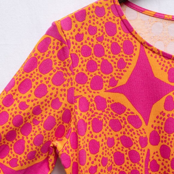 Marimekko Shift Mini Dress XS Pink Yellow Abstract Mod Print Cotton Pockets - Picture 3 of 8